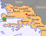 Map of Iasos in the province of Mugla